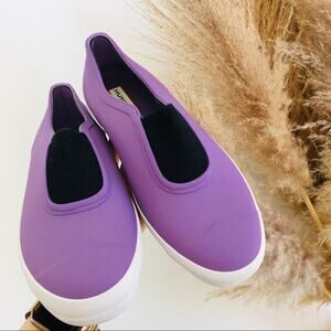 NEW HUNTER Plimsole Purple White Slip On Rubber Sneaker Flats Ankle Shoes 9